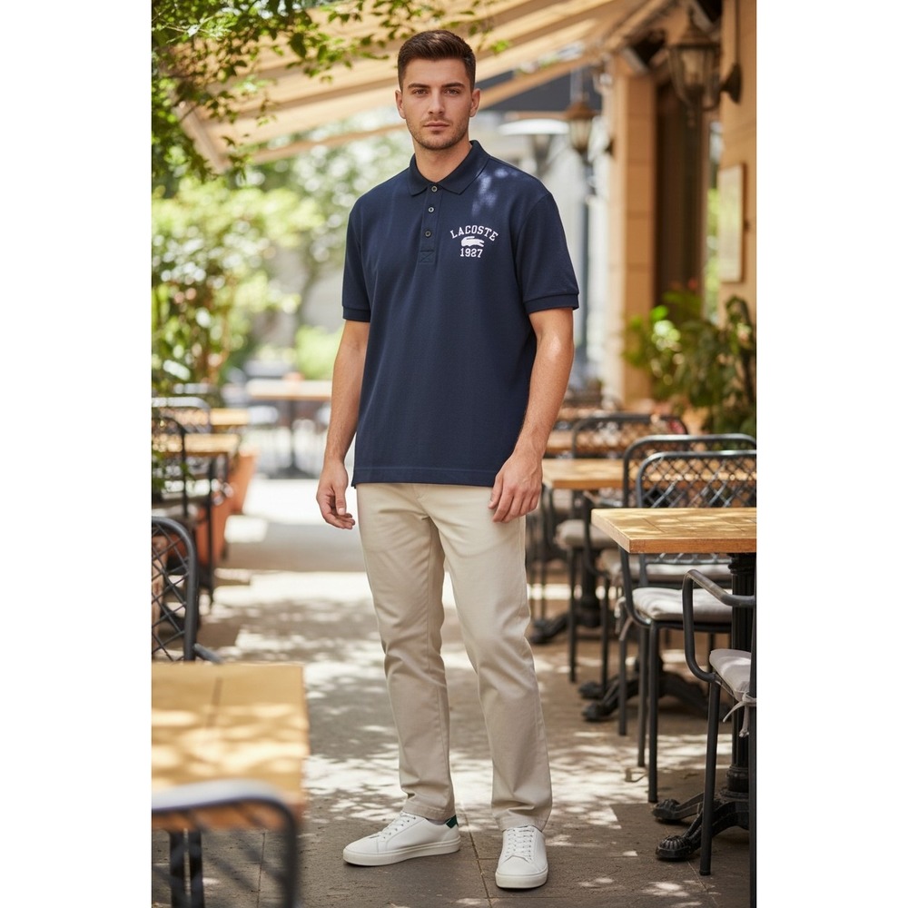 Lacoste Mens Navy Blue 1927‎ Graphic Piqué Polo Shirt Size 5 Large PH8634